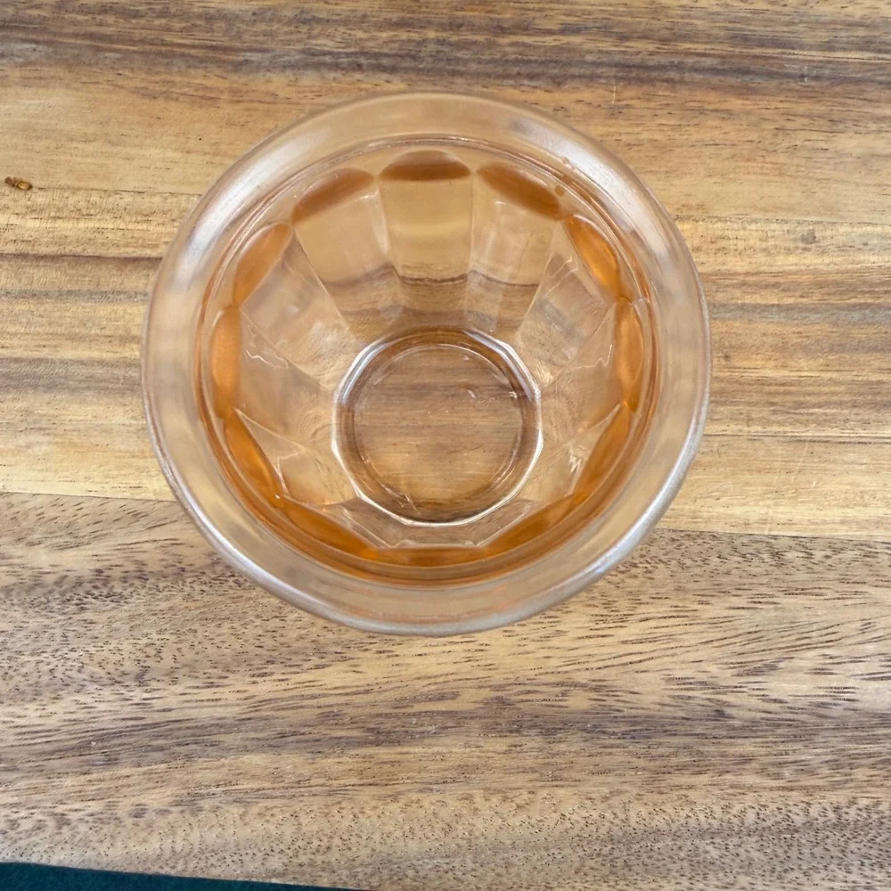 Vintage Pink Depression Glass Paneled Custard Cup Ramekin Peach 3.75 Inch